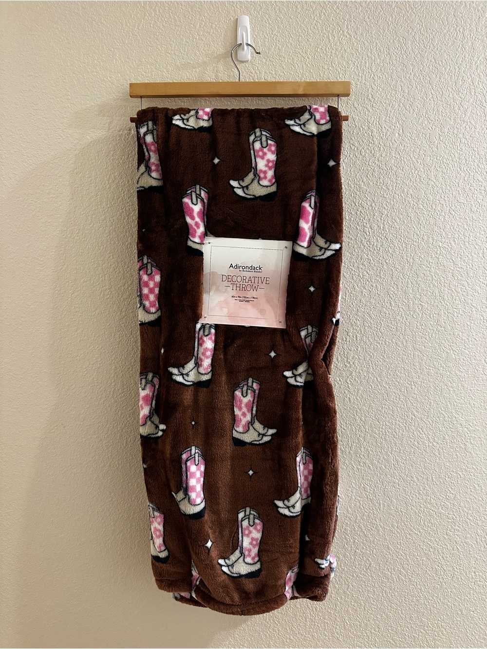 Cowgirl Boots - Brown & Pink Adirondack Plush Throw Blanket NWT